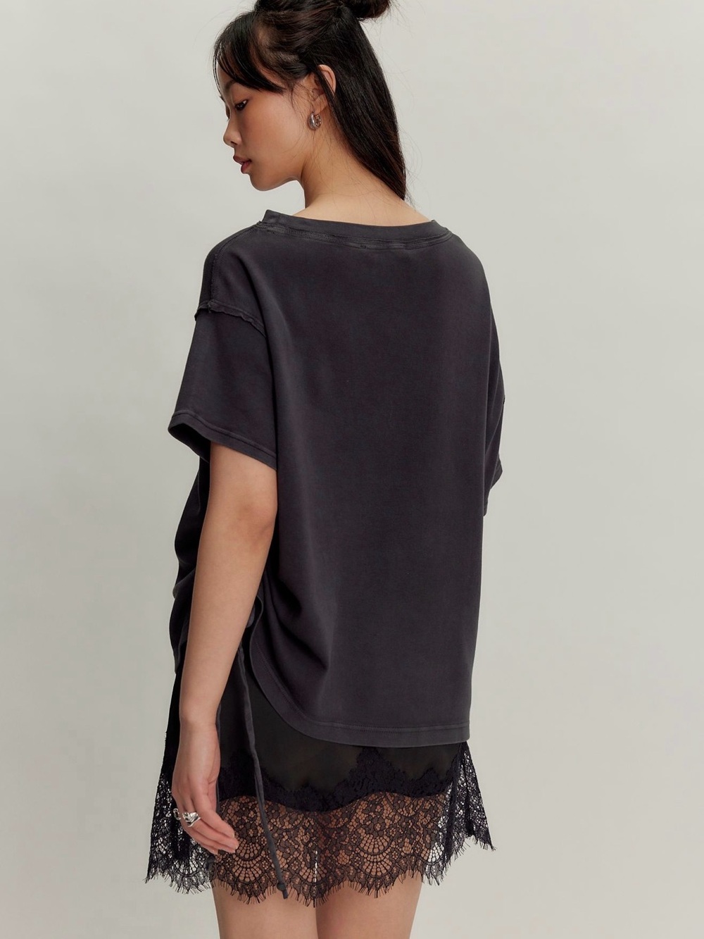 Free People Washed Charcoal Side-Tie Short Sleeve Tee - Picture 2 of 4